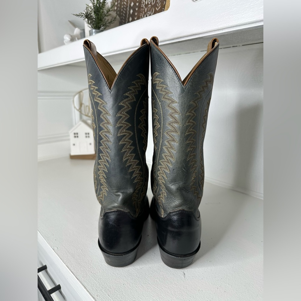 **SOLD**Vintage Justin Men’s 9D Black Leather Cowboy Boots Made in USA Classic - Picture 6 of 9